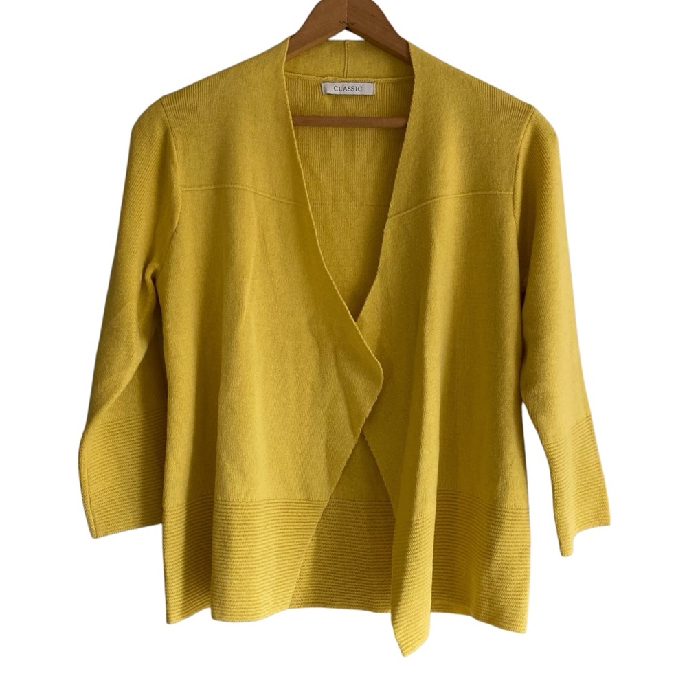 Classic Yellow 3/4 Sleeve Open Front Cardigan